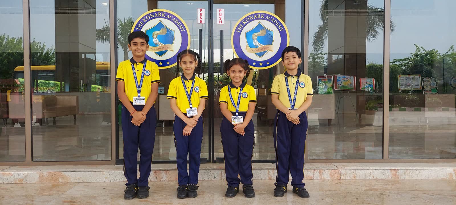The Konark Academy students in the primary yellow-and-navy uniform